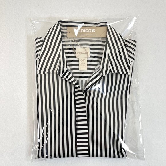 SOLD NWT CHICOS Size 0P Petite Small No-Iron Long Sleeve White Striped Shirt - Picture 15 of 16